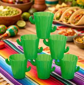 Ne-as As-bf-2043 12-pc Southwestern Saguaro Cactus Shaped Green Plastic Shot Cups Holds 2oz #043