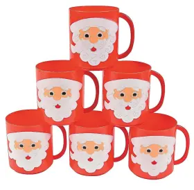 As-d-4624 Ne-as 12-pc Cute Santa On Red Plastic Mugs Kids Christmas Party Drink Cups 8oz #624