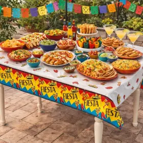 Ne-e-1076 Ne-as Southwest Fiesta Print Plastic Table Cover Sombreros Chilis Maracas 54 Inch X72 #076
