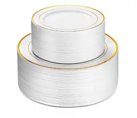 Neatiffy100 Neatiffy 628504643938 Pcs Gold Rim Plastic Dinnerware Set 50 Guest X Dinner Pla