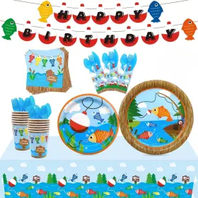 Nefelibata 604220339478 Gone Fishing Party Tableware Supplies Set Serves 20 Guests-bobber Happy Birth