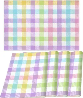 Amz-0355 Nepnuser Linen Easter Buffalo Check Plaid Placemats Set 12 X 18 Multi-color