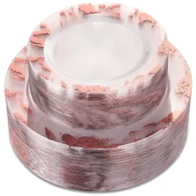 Nervure 664111754315 102pcs Rose Gold Plastic Plates - Disposable Party I