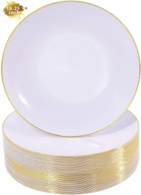 Nervure 705353898273 100 Pieces Gold Plastic Plates - 10.25 Inch Dinner Heavywe