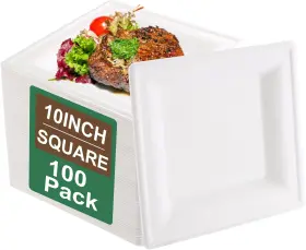 Nervure 744759078469 100pcs Compostable Paper Plates - 10 Inch Nature Square Biodegradable H