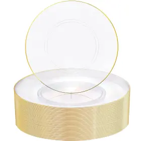 Et00 Nervure 100 Pieces Clear And Gold Plastic Plates - 10.25inch Dinner Plat
