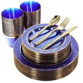 Ey150 Nervure 150pcs Clear Blue Plastic Plates - Gold Party And
