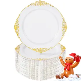 Xl812-pzb742 Nervure 100pcs White And Gold Plastic Plates - 7.5inch Disposable