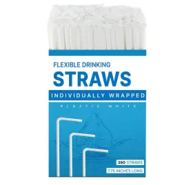 Netko 789692377477 380 Bulk Individually Wrapped White Drinking Straws
