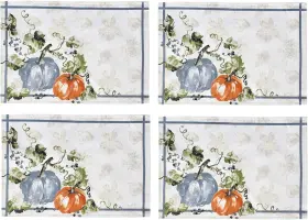 Hb-101199013x019mlt Newbridge Blue Pumpkin Vines Set Of 4 Placemats Stone Washed