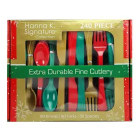Nicole Fantini 763615882958 Plastic Silverware Heavyweight Combo Disposable Flatware Red/green/gold Cutl