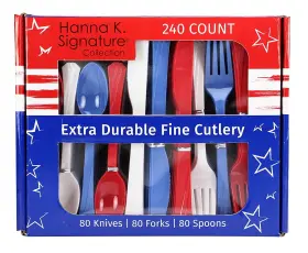 Nicole Home Collection 763615884051 Plastic Combo Cutlery Set Full Size Red/white/blue