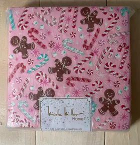 8070g Nicole Miller 40 Paper Guest Napkins Holiday Gingerbread Men Pink Candy Cane