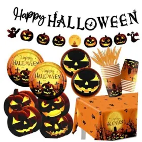 Pumpkin-12 Nifestyle Halloween Tableware 142pcs Spooky Happy Party Decorations Includes