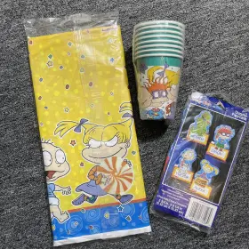 Nikelodeon 018100692377 Vtg Nickelodeon Rugrats Table Cover Cups And Place Cards Birthday Party Supplies