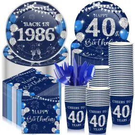 Ninehaoou-mhhu-6g4y Ninehaoou 240 Pcs 40th Birthday Decorations 1986 Party Blue Silver