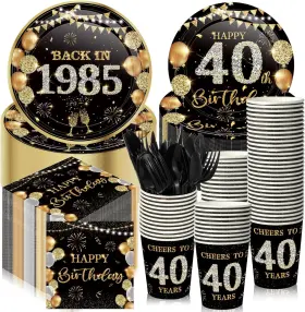 Sii0361 Ninehaoou 240 Pcs 40th Birthday Decorations Party Tableware Include Black Gold
