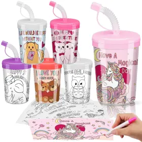 Yur-nitial-136 Nitial 24 Pcs Valentine Color Your Own Cups For Kids Diy Plastic Cu