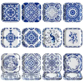 Yur-nitial-185 Nitial 120 Pcs Blue And White Flower Paper Plates Disposable Decorative