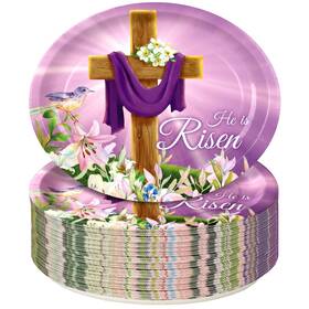 Nitial Yur-nitial-29 100 Count Easter He Is Risen Paper Plates Bulk Oval Disposable Platter 11 X 9