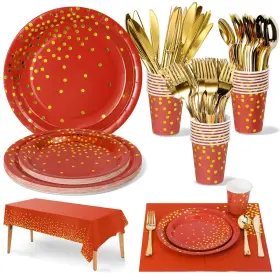 Nkaiso 774602878939 141 Pieces Burgundy Gold Party Supplies Dinnerware Sets Include Paper P