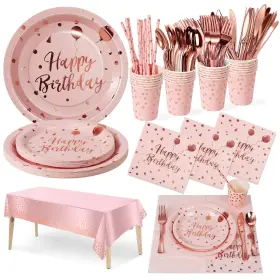 Nkaiso 977225870647 Birthday Party Tableware 161 Pieces Pink And Rosegold Supplies Di
