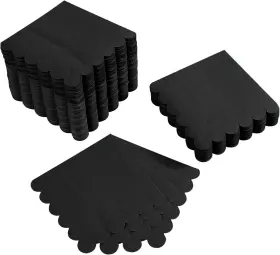 Nobrand 773969782507 5x5 Inch 2-ply Black Cocktail Napkins Scalloped Edges 100 Pack For Parties