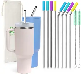 Nordik Space 445027645668 Teivio 8 Piece 5/16 Inch 8mm Wide Stainless Steel Straws For 40 Oz Tumbler Wit