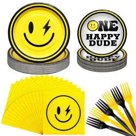 Rux-norme-230 Norme 172 Pcs One Happy Dude Plates And Napkins Birthday Decorations Smile Face Party