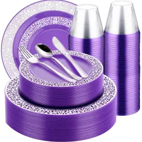 Rux-norme-545 Norme 150 Pcs Plastic Purple Dinnerware Set Include 25 10.2ftft Dinner Plat