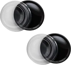 N127162 Northwest Enterprises Hard Plastic 12 Inch Black Trays With Clear Dome Lids Set Of 2 And Cl