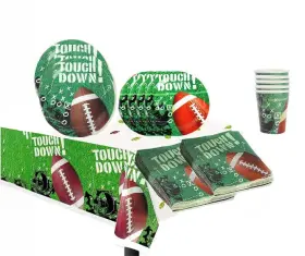 J319 Noviperow Football Party Tableware Supplies Set Serves 32 Guests 130 Pack Pattern
