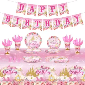 Nuanchu 445024484451 172 Pcs Princess Birthday Party Supplies Serves 24 Include Castle Tablecloth Pin