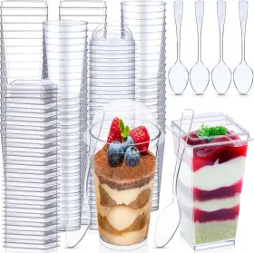 Nuogo 313029390343 Mini Dessert Cups With Lids And Spoons Clear Plastic Shooter Disposab