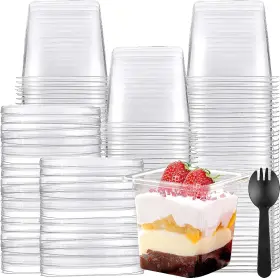 Ao-nuogo-124 Nuogo 100 Pack 12 Oz Plastic Dessert Parfait Cups With Lids Fruit Appetizer