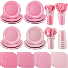 Ao-nuogo-dstgt-1358541 Nuogo 168 Pcs Pink Party Supplies Set Paper Plates Napkins Cups Plastic