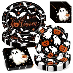 Nuolifee 762949105801 100 Pcs Halloween Paper Plates And Napkins Set- 25 Guests With 10 12inch Oval