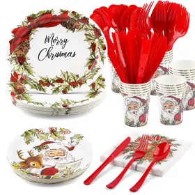 Nuolifee 768510887046 175pcs Christmas Paper Plates Set - 25 Guests With 10 Large Colorful