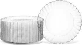 Oasis Creations 313024544536 Premium Hard Plastic Plate Set 50 X 9 Inch Clear Round Plates - Wash