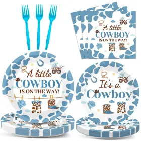 Mg0215 Obusatt 96 Pcs Western Baby Shower Plates And Napkins Party Supplies Cowboy T
