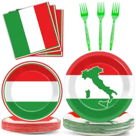 Mg0240 Obusatt 100 Pcs Italian Flag Plates And Napkins Party Supplies Italy Disposable Pap