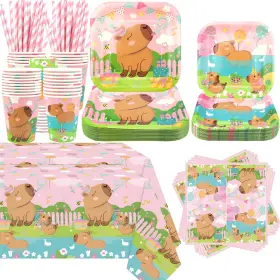 Yqus2025032408 Obussgar Pink Capybara Party Decoration - Birthday Tableware Supplies