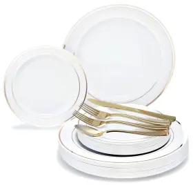 Occasions Finest Plastic Tableware 719363491669 Inch 150pcs Set 25 Guests - Disposable Heavyweight Dinnerwarewedd