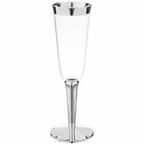 Occasions Finest Plastic Tableware 735899322949 Disposable Wine Champagne Cups Silver Rimmed 6oz Flute 60pc
