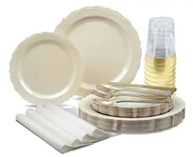 Occasions Finest Plastic Tableware 735899329931 Inch 200 Pieces Set 25 Guests -vintage Wedding Party Disposable Pla
