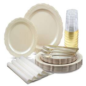 Occasions Finest Plastic Tableware B07td68kkm 200 Pieces Set 25 Guests-vintage