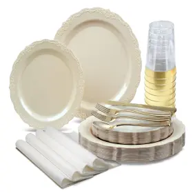 B07td68kkm Occasions Finest Plastic Tableware 200 Pieces Set 25 Guests-vintage
