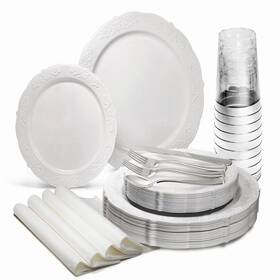 Occasions Finest Plastic Tableware B07thbgv5g 200 Piece Set 25 Guests-vintage