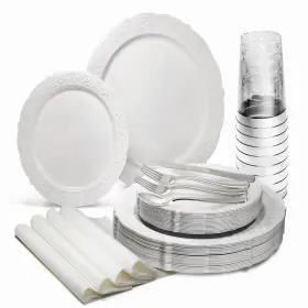 B07thbgv5g Occasions Finest Plastic Tableware 200 Piece Set 25 Guests-vintage
