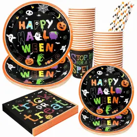 Ocean Line 733506473022 Halloween Plates And Napkins Set 24 Pack Disposable 7 Inch 9 Paper W
